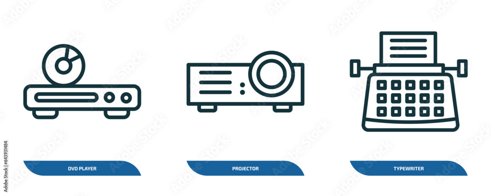 Poster set of 3 linear icons from electronic devices concept. outline icons such as dvd player, projector, 