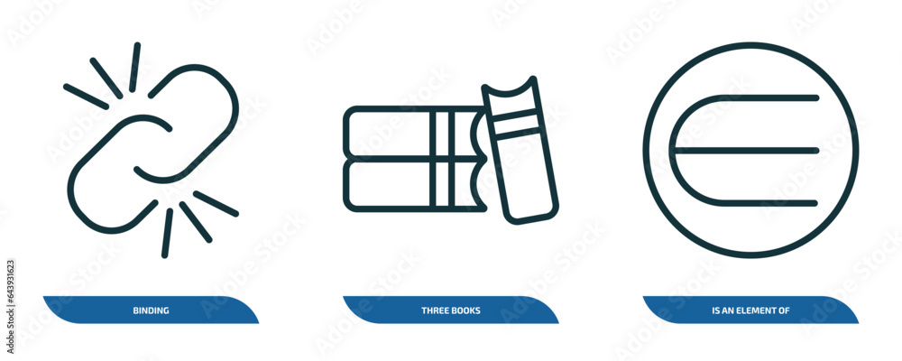Poster set of 3 linear icons from education concept. outline icons such as binding, three books, is an elem
