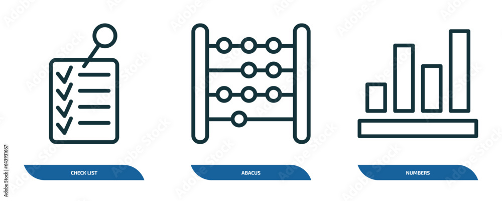 Poster set of 3 linear icons from education collection. concept. outline icons such as check list, abacus, 