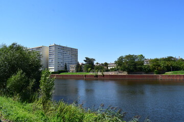 Mosel with tall buildings in Thionville