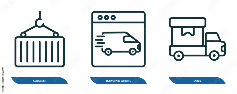 Poster set of 3 linear icons from delivery and logistic concept. outline icons such as container, delivery 