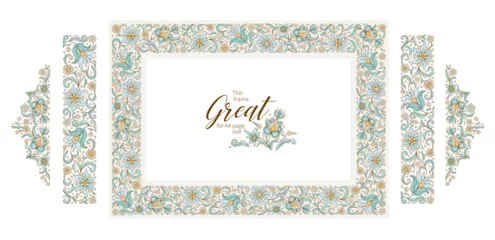 Vector flower pattern, A4 page size square frame, corner vignettes, border, card design template. Elements in Eastern style. Floral borders, flower illustration. Ethnic isolated ornaments. © Anna Pogulyaeva