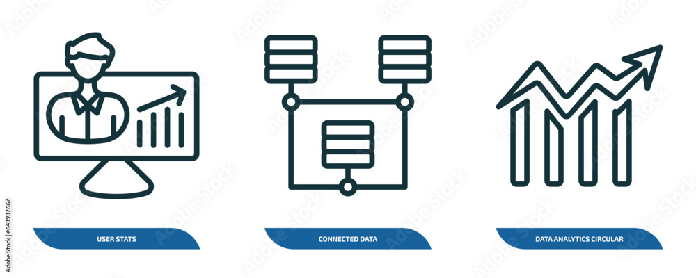 Poster set of 3 linear icons from business and analytics concept. outline icons such as user stats, connect