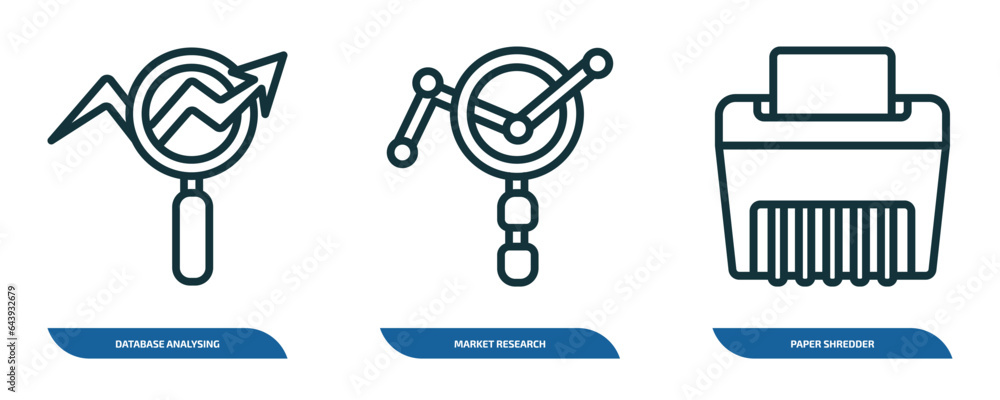 Poster set of 3 linear icons from business and analytics concept. outline icons such as database analysing,