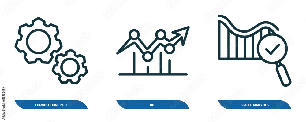 Aufkleber set of 3 linear icons from business and analytics concept. outline icons such as cogwheel hine part,