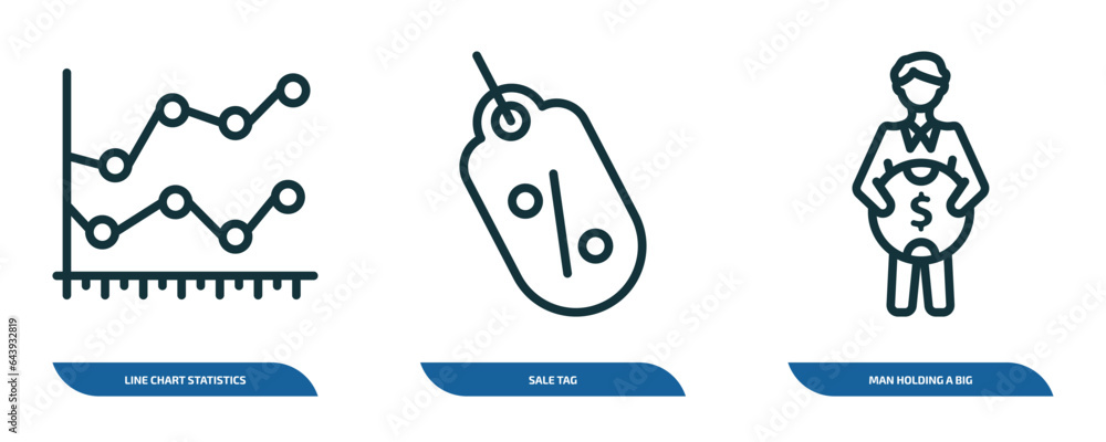 Poster set of 3 linear icons from business concept. outline icons such as line chart statistics, sale tag, 