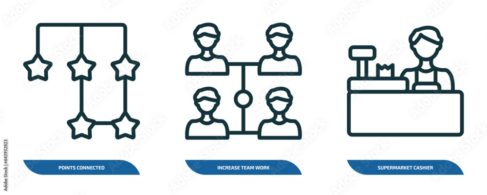 Poster set of 3 linear icons from business concept. outline icons such as points connected chart, increase 