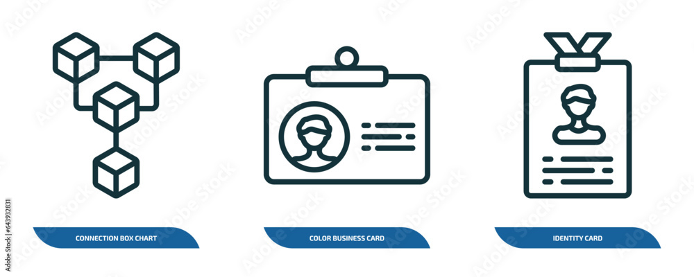 Poster set of 3 linear icons from business concept. outline icons such as connection box chart, color busin