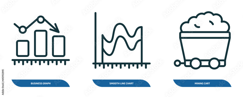 Poster set of 3 linear icons from business concept. outline icons such as business graph, smooth line chart