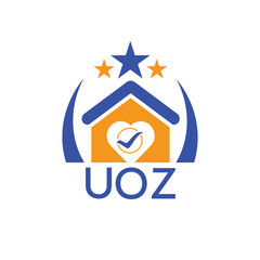 UOZ House logo Letter logo and star icon. Blue vector image on white background. KJG house Monogram home logo picture design and best business icon. 
