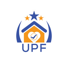 UPF House logo Letter logo and star icon. Blue vector image on white background. KJG house Monogram home logo picture design and best business icon. 
