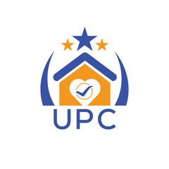 UPC House logo Letter logo and star icon. Blue vector image on white background. KJG house Monogram home logo picture design and best business icon. 

