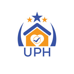 UPH House logo Letter logo and star icon. Blue vector image on white background. KJG house Monogram home logo picture design and best business icon. 
