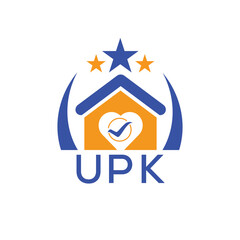 UPK House logo Letter logo and star icon. Blue vector image on white background. KJG house Monogram home logo picture design and best business icon. 

