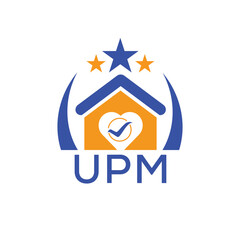 UPM House logo Letter logo and star icon. Blue vector image on white background. KJG house Monogram home logo picture design and best business icon. 
