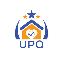 UPQ House logo Letter logo and star icon. Blue vector image on white background. KJG house Monogram home logo picture design and best business icon. 

