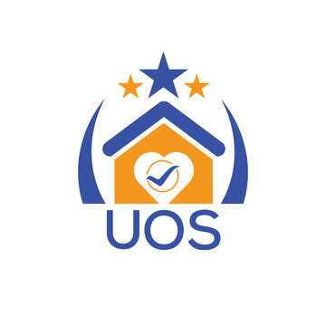 UOS House logo Letter logo and star icon. Blue vector image on white background. KJG house Monogram home logo picture design and best business icon. 
