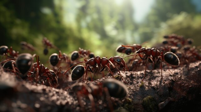 Ants teamwork. Group ants. AI generated Image