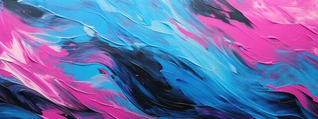 Closeup of abstract rough colorful pink blue art painting texture background wallpaper illustration, with oil or acrylic brushstroke waves, pallet knife paint on canvas