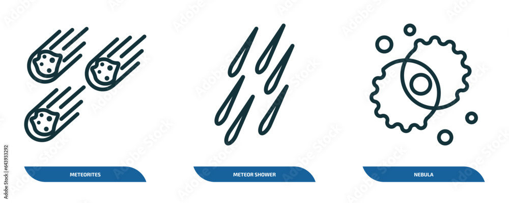 Aufkleber set of 3 linear icons from astronomy concept. outline icons such as meteorites, meteor shower, nebul