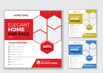 Free vector modern and creative real estate squared social media post and flyer design template for sale home house or buildings. 