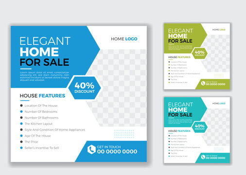 Free vector modern and creative real estate squared social media post and flyer design template for sale home house or buildings. 