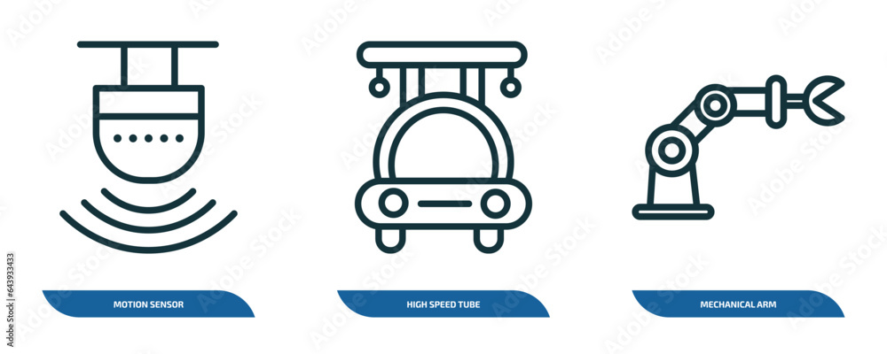 Poster set of 3 linear icons from artificial intelligence concept. outline icons such as motion sensor, hig