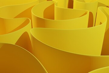 Yellow abstract background in minimalist style, concept of matte plastic sheets, substrate for advertising. 3D rendering
