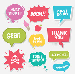 Speech bubble collection for comic. Isolated text balloon vector illustration.