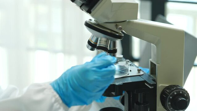 Close up scientist conducting precise virus lab test, scientific methodology, microbiologist conducting virus detection and testing in progress