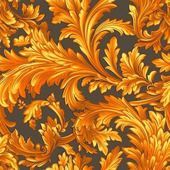 Graceful plant motifs in warm oranges and yellows seamless pattern, AI Generated