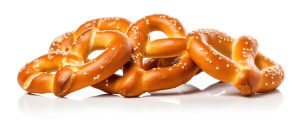 Fresh pretzels on the white background. Generative AI. - obrazy, fototapety, plakaty