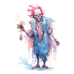 Watercolor pastel purple Halloween zombie