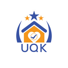 UQK House logo Letter logo and star icon. Blue vector image on white background. KJG house Monogram home logo picture design and best business icon. 
