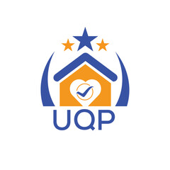 UQP House logo Letter logo and star icon. Blue vector image on white background. KJG house Monogram home logo picture design and best business icon. 
