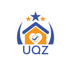 UQZ House logo Letter logo and star icon. Blue vector image on white background. KJG house Monogram home logo picture design and best business icon. 
