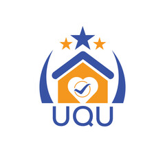 UQU House logo Letter logo and star icon. Blue vector image on white background. KJG house Monogram home logo picture design and best business icon. 
