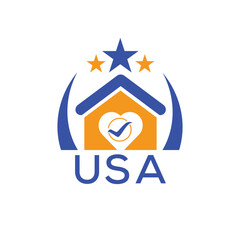 USA House logo Letter logo and star icon. Blue vector image on white background. KJG house Monogram home logo picture design and best business icon. 
