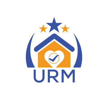 URM House logo Letter logo and star icon. Blue vector image on white background. KJG house Monogram home logo picture design and best business icon. 
