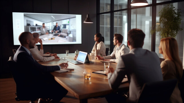 Business people work together in the office. video conference with business partners. Generative Ai