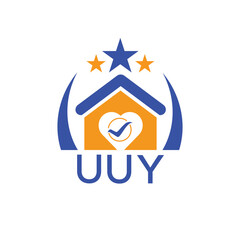 UUY House logo Letter logo and star icon. Blue vector image on white background. KJG house Monogram home logo picture design and best business icon. 
