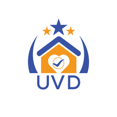 UVD House logo Letter logo and star icon. Blue vector image on white background. KJG house Monogram home logo picture design and best business icon. 
