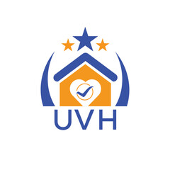 UVH House logo Letter logo and star icon. Blue vector image on white background. KJG house Monogram home logo picture design and best business icon. 
