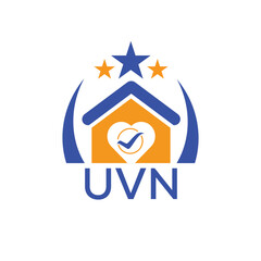 UVN House logo Letter logo and star icon. Blue vector image on white background. KJG house Monogram home logo picture design and best business icon. 
