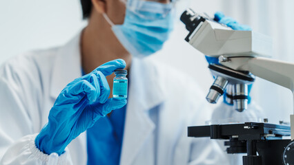 Close up scientist conducting precise virus lab test, scientific methodology, microbiologist conducting virus detection and testing in progress