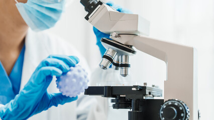 Close up scientist conducting precise virus lab test, scientific methodology, microbiologist conducting virus detection and testing in progress