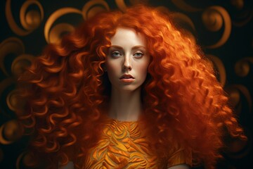 Red hair curly lady. Generate Ai