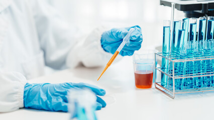 Close up scientist conducting precise virus lab test, scientific methodology, microbiologist conducting virus detection and testing in progress