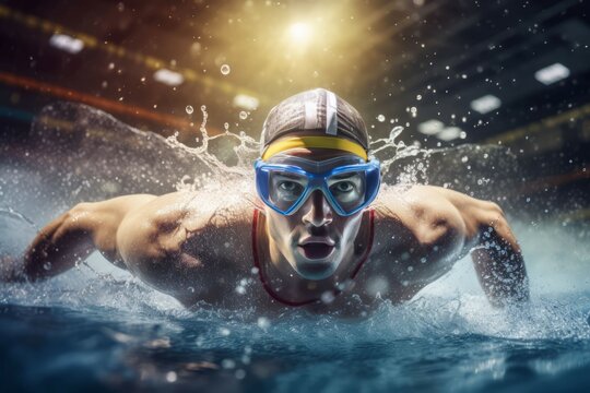 Athlete swimming goggles. Generate Ai