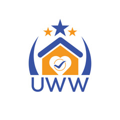 UWW House logo Letter logo and star icon. Blue vector image on white background. KJG house Monogram home logo picture design and best business icon. 
